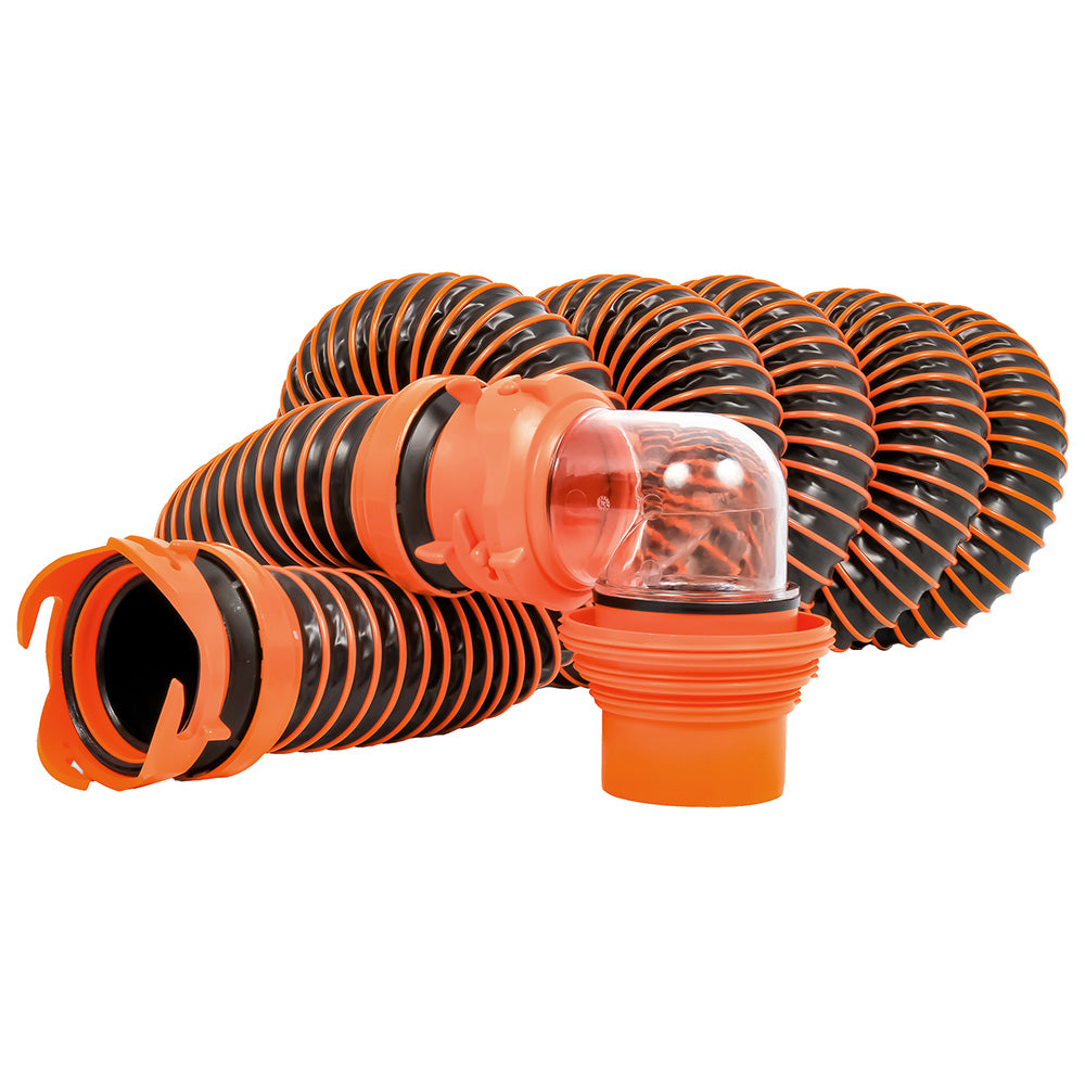15' Sewer Hose Kit w/Swivel Fitting 4 In 1 Elbow Caps