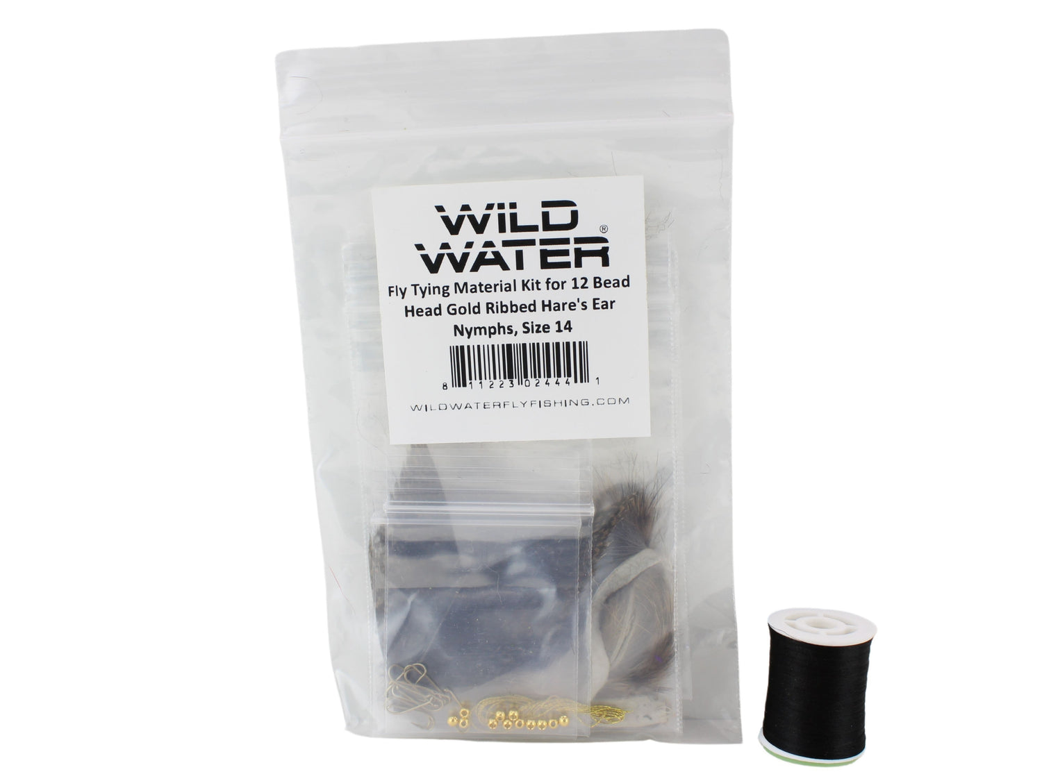 Bead Head Gold Ribbed Hare's Ear Nymph Fly Tying Material Kit, size 14