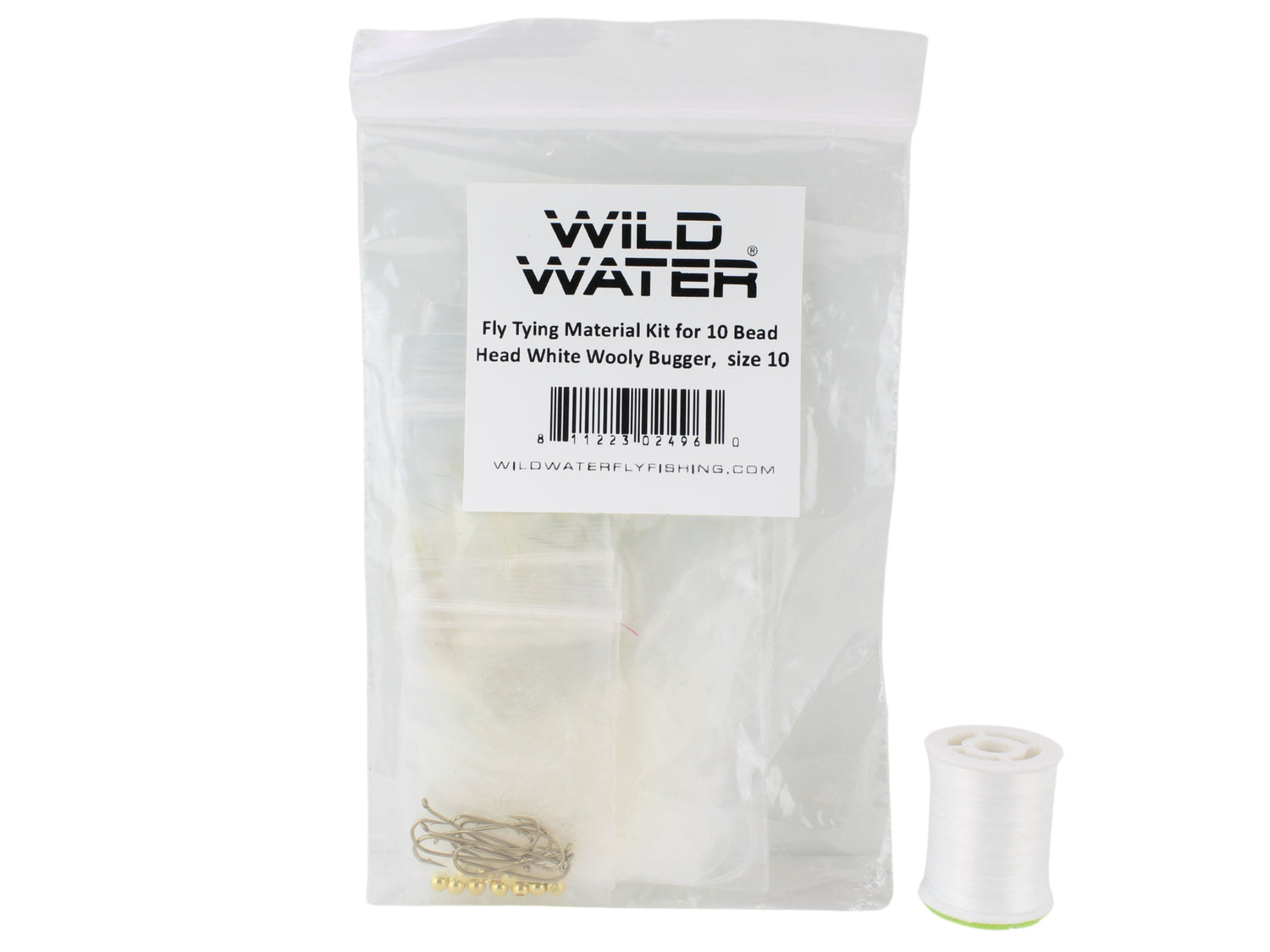 Bead Head White Wooly Bugger Fly Tying Material Kit, size 10